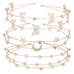 Rhinestone Crystal Headband Butterfly Moon Star Double Metal Headband