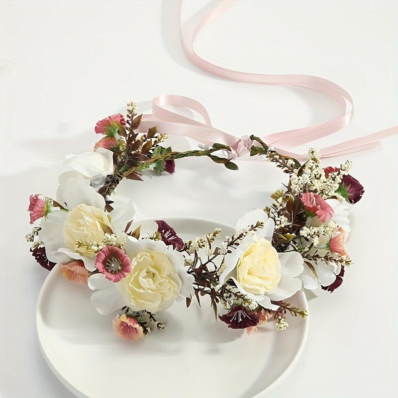 Boho Flower Garland Headdress Bridal Wreath Head Hoop Wedding Hair Accessories