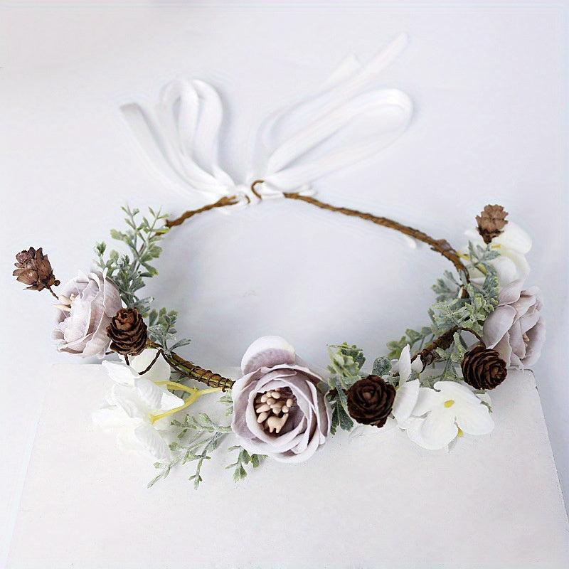 Boho Flower Garland Headdress Bridal Wreath Head Hoop Wedding Hair Accessories
