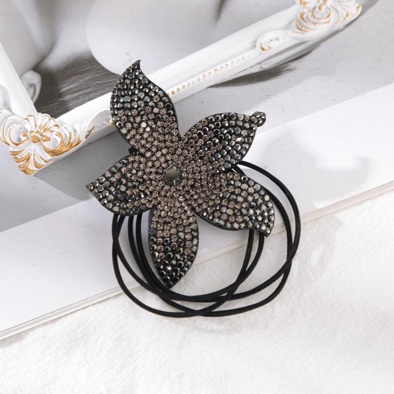 Rhinestones Flower Hair Elastics Ties Ponytail Holder for Girls Women Ladies