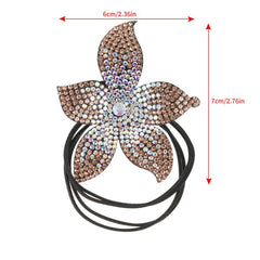 Rhinestones Flower Hair Elastics Ties Ponytail Holder for Girls Women Ladies