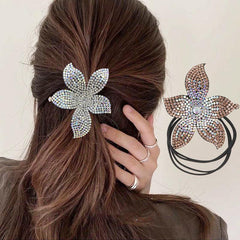 Rhinestones Flower Hair Elastics Ties Ponytail Holder for Girls Women Ladies