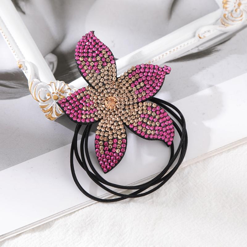 Rhinestones Flower Hair Elastics Ties Ponytail Holder for Girls Women Ladies