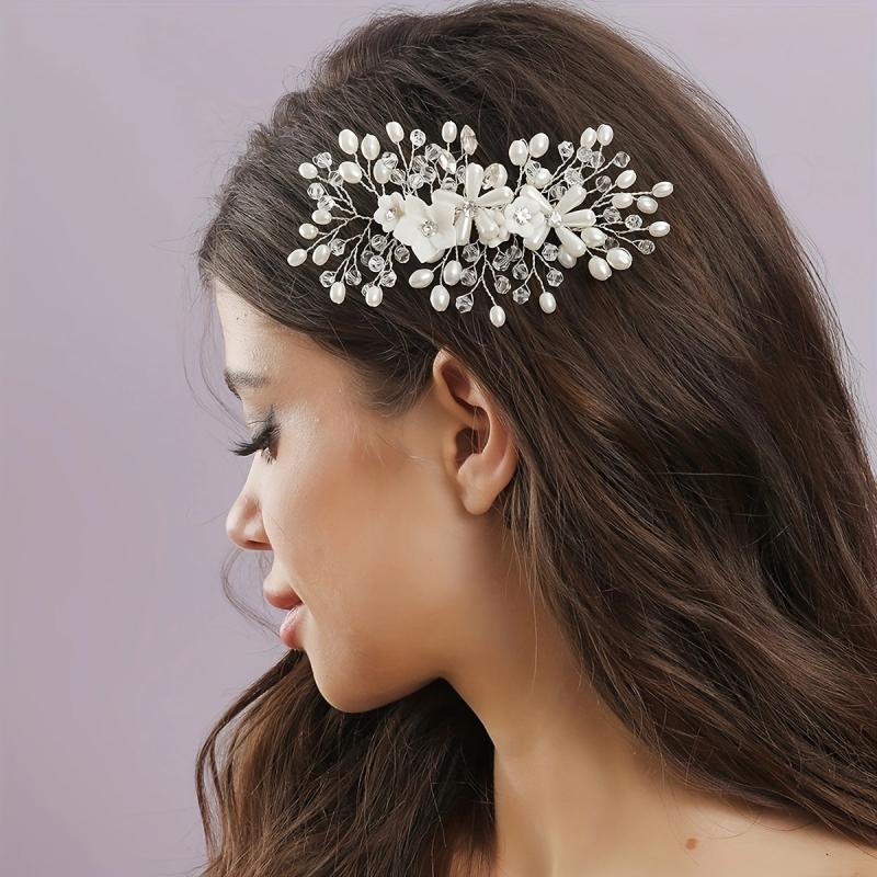 Faux Pearl Hair Comb Flower Hair Comb Side Comb Alloy Hair Accessories