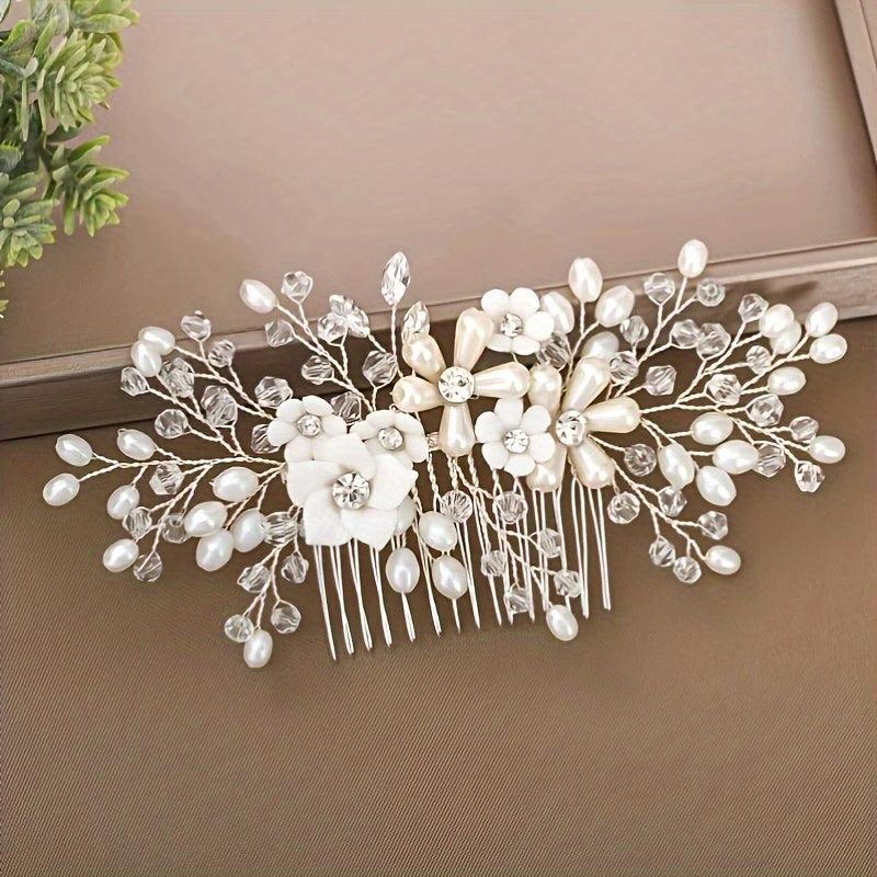 Faux Pearl Hair Comb Flower Hair Comb Side Comb Alloy Hair Accessories