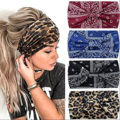 Boho Headbands Yoga Wide Knot Hair Bands Sweat Printed Sweatband