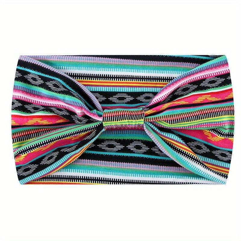 Boho Headbands Yoga Wide Knot Hair Bands Sweat Printed Sweatband