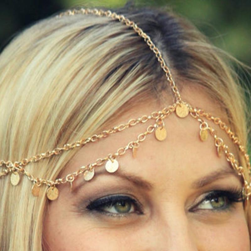 Boho Style Sequins Tassel Head Chain Crystal Headpiece