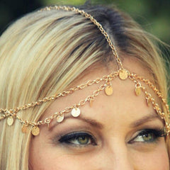 Boho Style Sequins Tassel Head Chain Crystal Headpiece