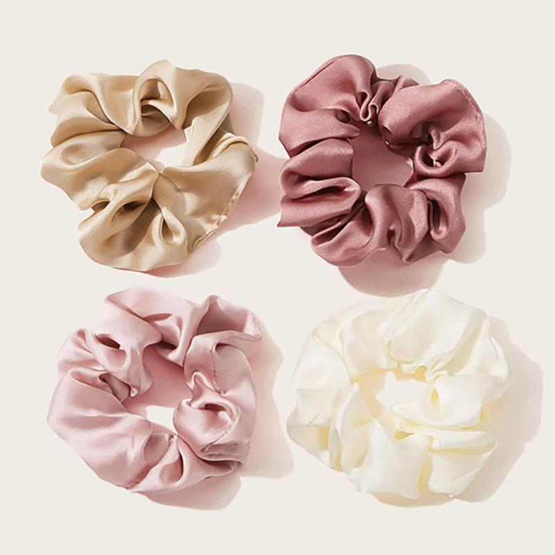 4 Pcs Silk Hair Scrunchies for Women - Ponytail Holder