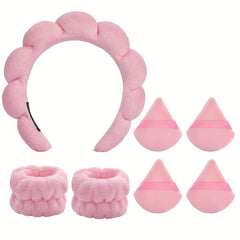 7 Pcs Spa Hair Accessories Headband Makeup Sponge Wristband for Women