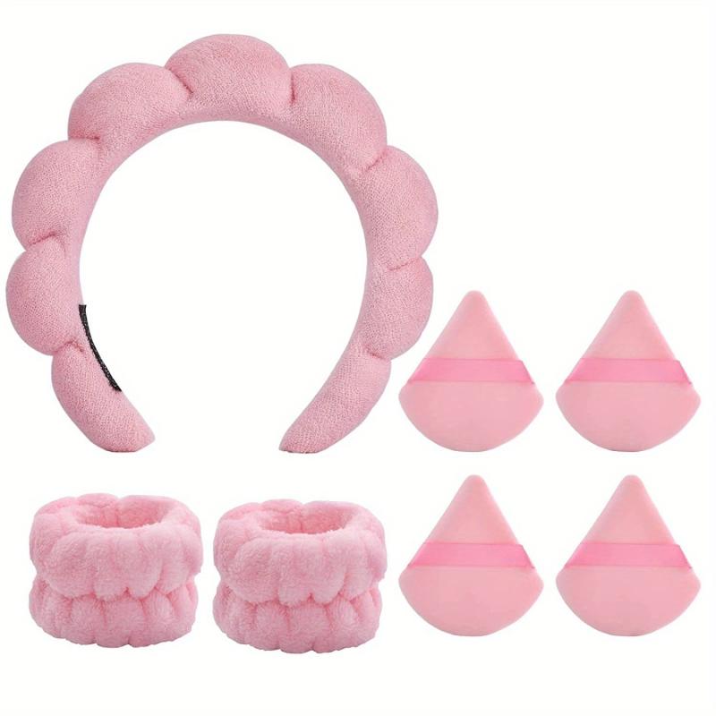 7 Pcs Spa Hair Accessories Headband Makeup Sponge Wristband for Women