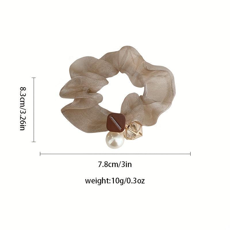 1PC Square Faux Pearl Rhinestone Pendant Scrunchie Hair Decoration