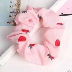 Sweet Strawberry Pattern Scrunchies Hair Tie Elastic Ponytail Holder