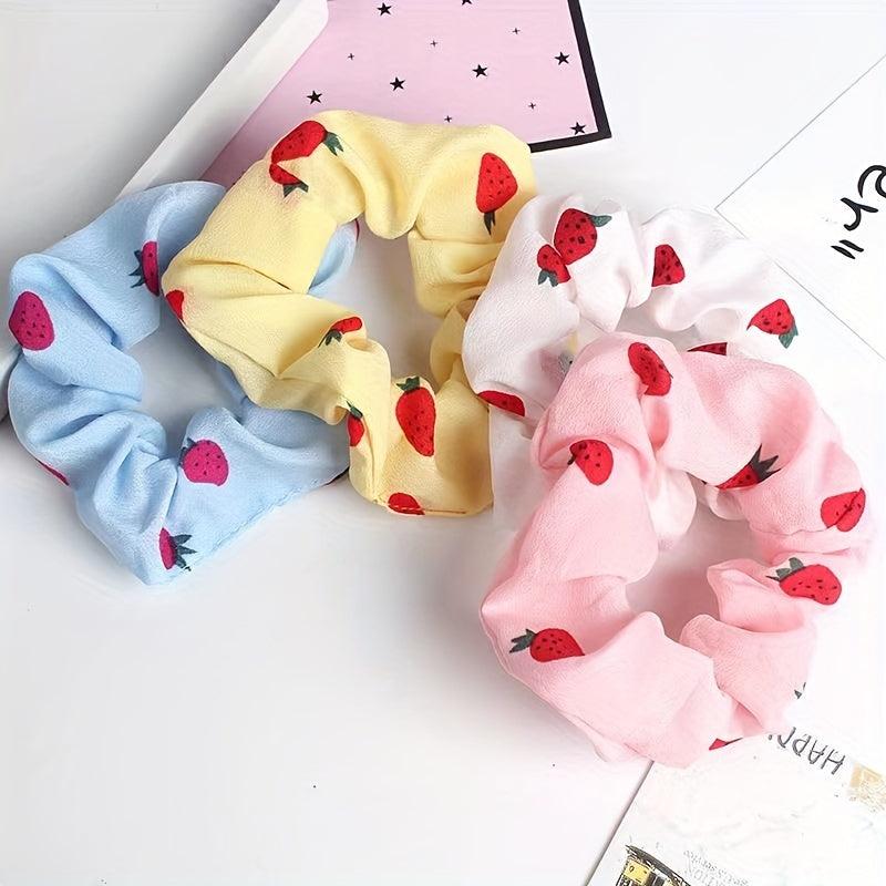 Sweet Strawberry Pattern Scrunchies Hair Tie Elastic Ponytail Holder