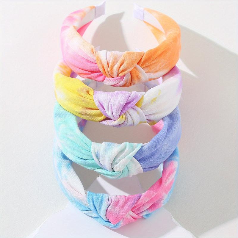 4PCS Tie Dye Knotted Wide Cloth Headband Hair Hoop Accessories