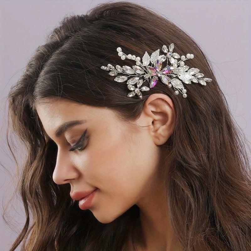 Hair Comb Piece Pearl Crystal Flower Bridal Wedding Hair Accessory