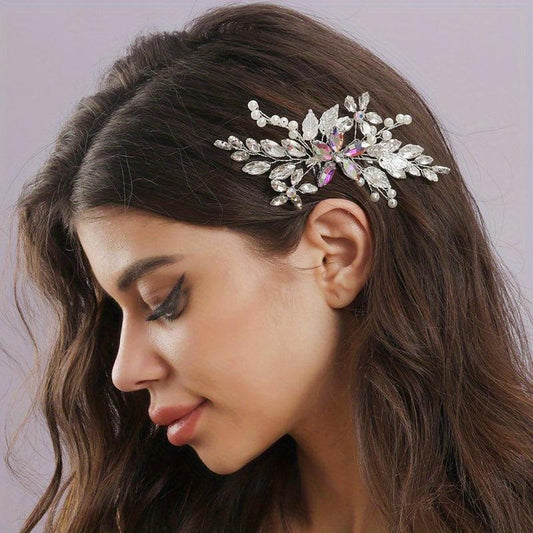 Hair Comb Piece Pearl Crystal Flower Bridal Wedding Hair Accessory
