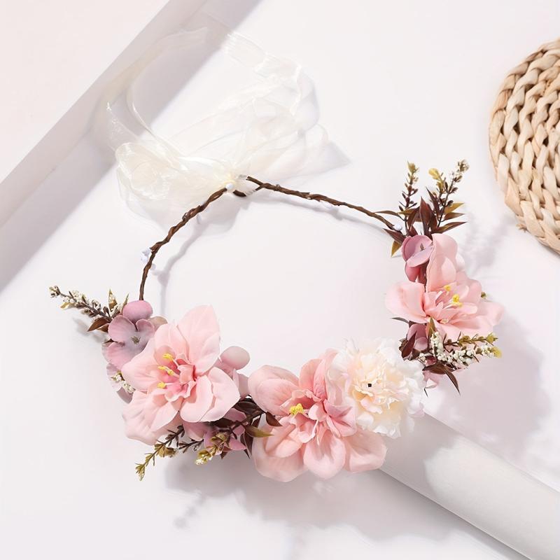 Boho Pink Wreath Flower Headband Crown for Women Girls