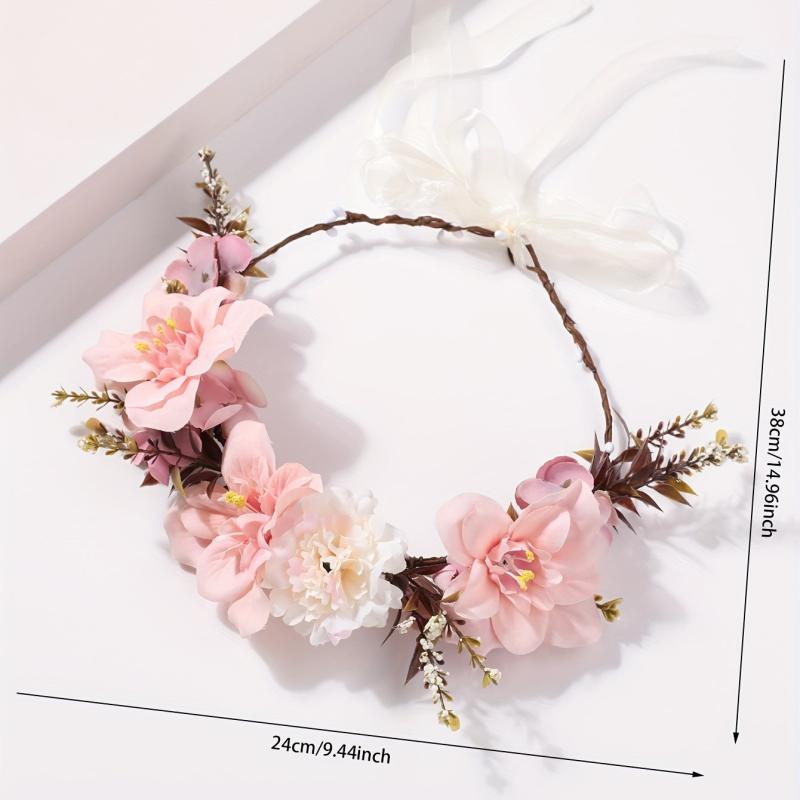 Boho Pink Wreath Flower Headband Crown for Women Girls