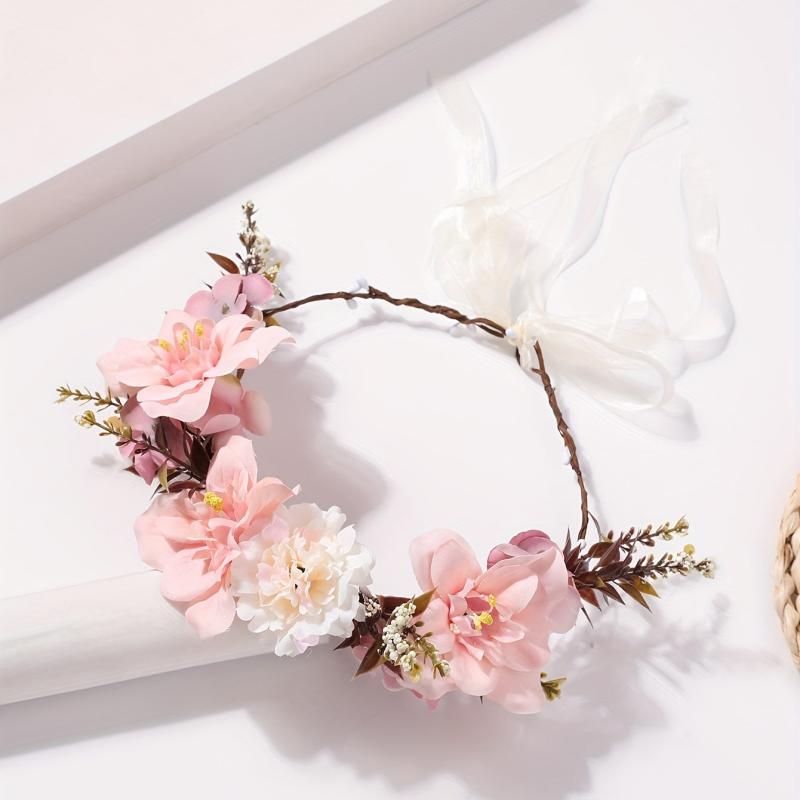 Boho Pink Wreath Flower Headband Crown for Women Girls