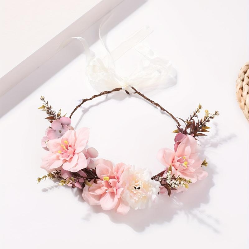 Boho Pink Wreath Flower Headband Crown for Women Girls