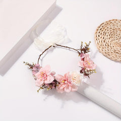 Boho Pink Wreath Flower Headband Crown for Women Girls