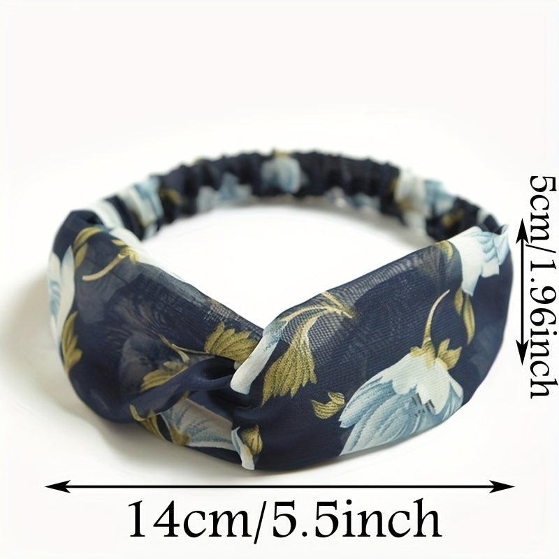 Floral Print Chiffon Headband Stretchy Headdress Hair Band
