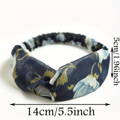 Floral Print Chiffon Headband Stretchy Headdress Hair Band