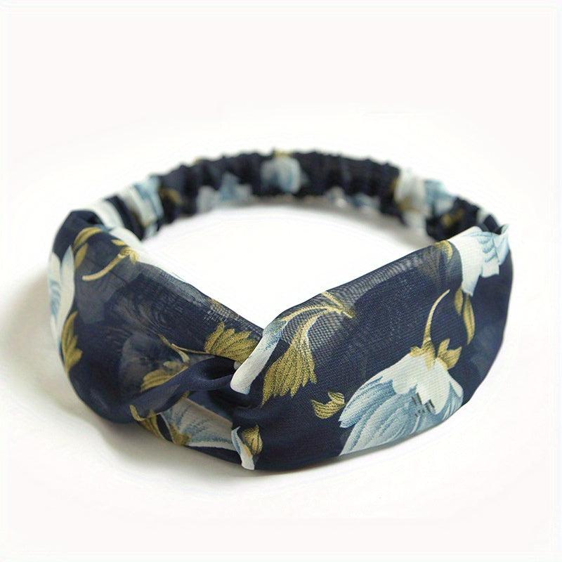 Floral Print Chiffon Headband Stretchy Headdress Hair Band
