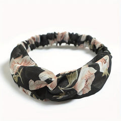 Floral Print Chiffon Headband Stretchy Headdress Hair Band