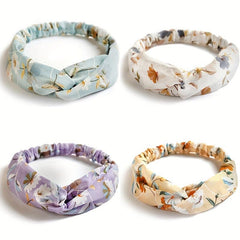 Floral Print Chiffon Headband Stretchy Headdress Hair Band