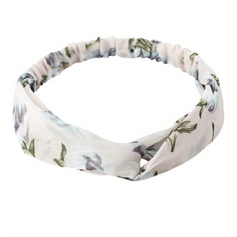 Floral Print Chiffon Headband Stretchy Headdress Hair Band