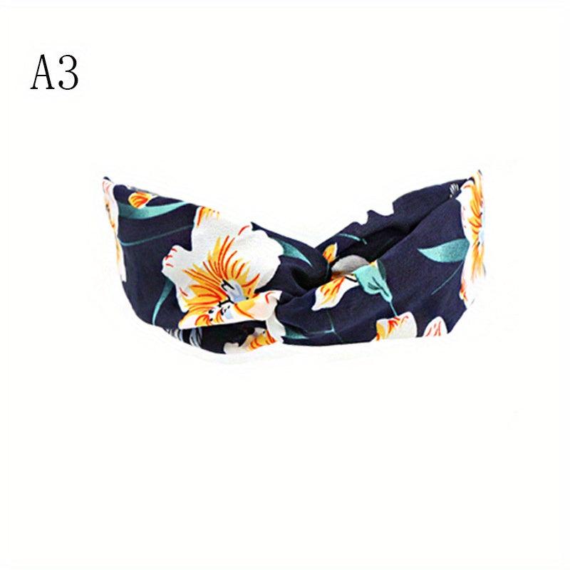 Boho Style Cross Knotted Headband Flower Prints