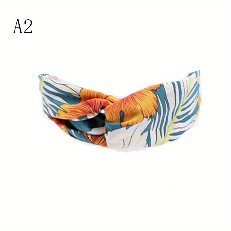 Boho Style Cross Knotted Headband Flower Prints