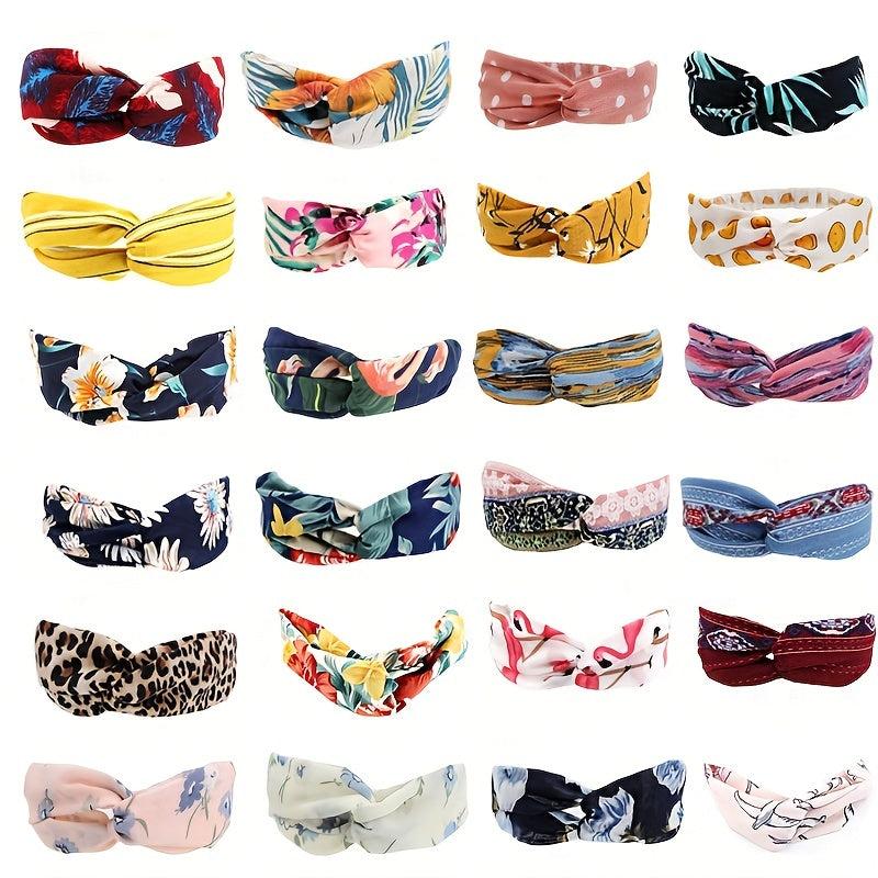 Boho Style Cross Knotted Headband Flower Prints