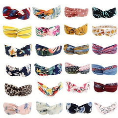 Boho Style Cross Knotted Headband Flower Prints