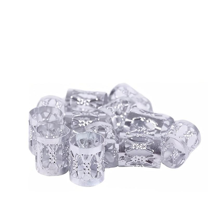 50pcs Aluminum Hollow Out Dreadlocks Rings Beads Hair Ring Decoration Silvery