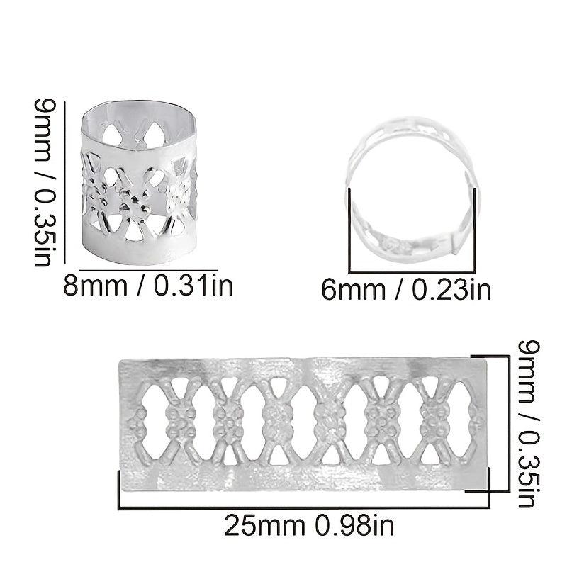50pcs Aluminum Hollow Out Dreadlocks Rings Beads Hair Ring Decoration Silvery