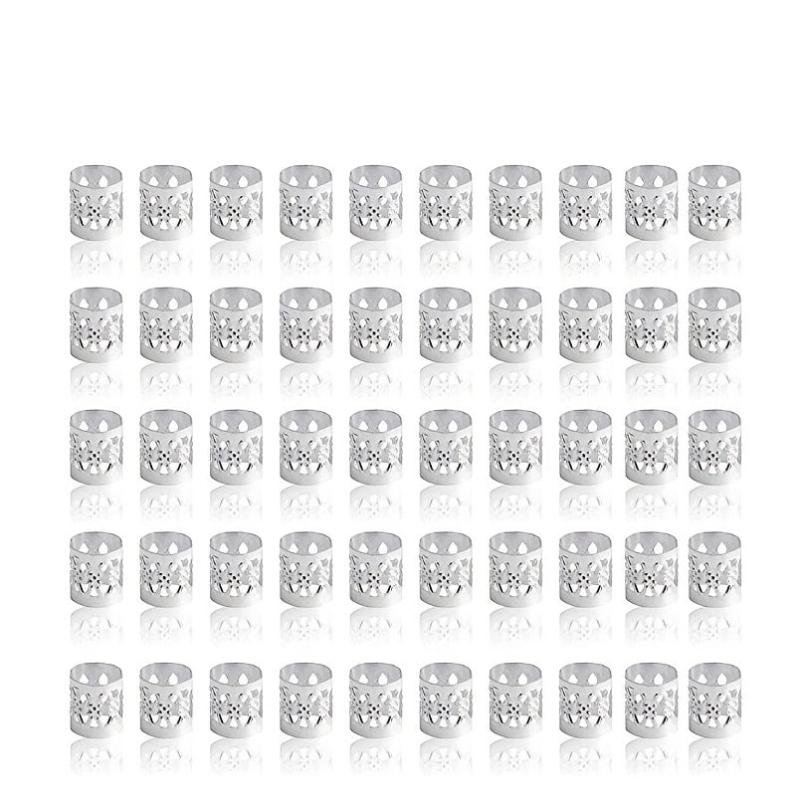 50pcs Aluminum Hollow Out Dreadlocks Rings Beads Hair Ring Decoration Silvery