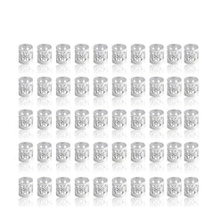 50pcs Aluminum Hollow Out Dreadlocks Rings Beads Hair Ring Decoration Silvery