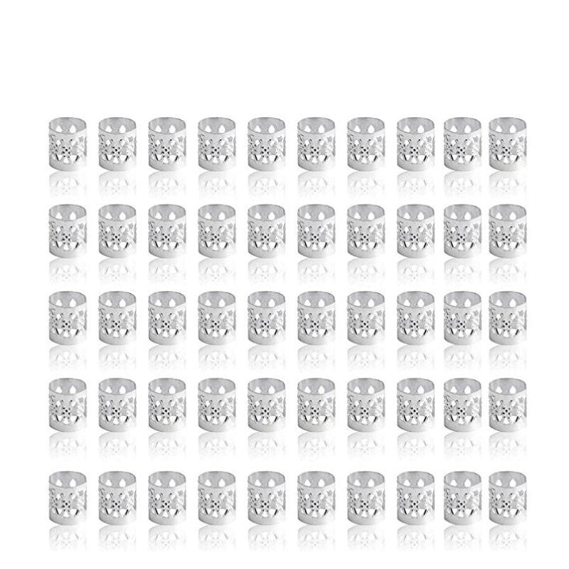 50pcs Aluminum Hollow Out Dreadlocks Rings Beads Hair Ring Decoration Silvery