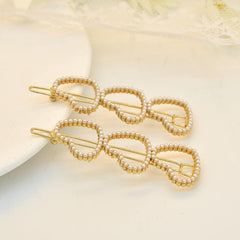 2pcs Faux Pearl Love Hair Clip Golden Hair Accessories