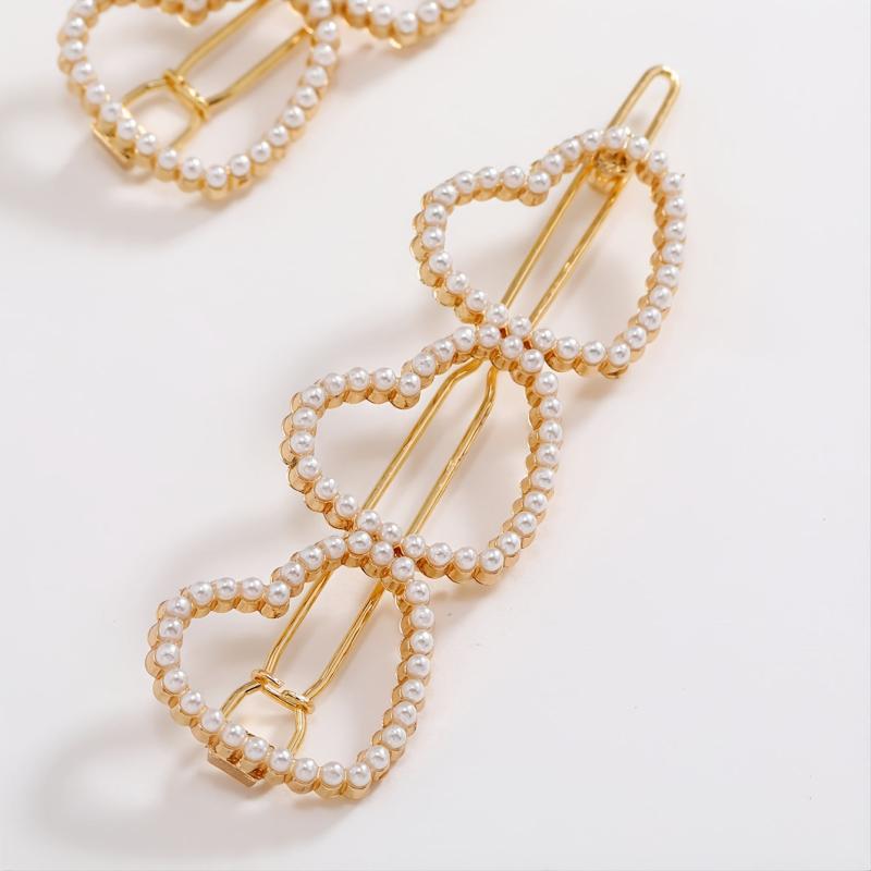 2pcs Faux Pearl Love Hair Clip Golden Hair Accessories