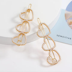 2pcs Faux Pearl Love Hair Clip Golden Hair Accessories