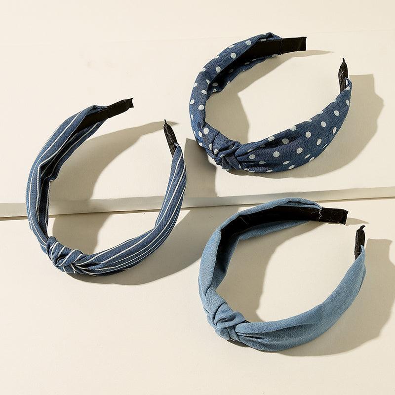 3pcs Denim Striped Dot Headband Women's Hair Accessories