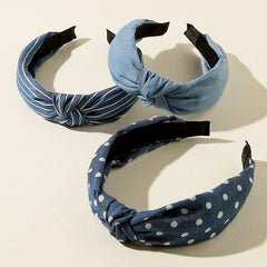 3pcs Denim Striped Dot Headband Women's Hair Accessories