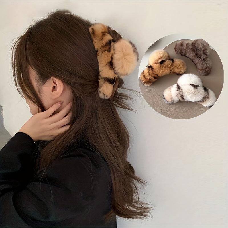 Leopard Hair Claw Winter Hair Claw for Ponytail Holder