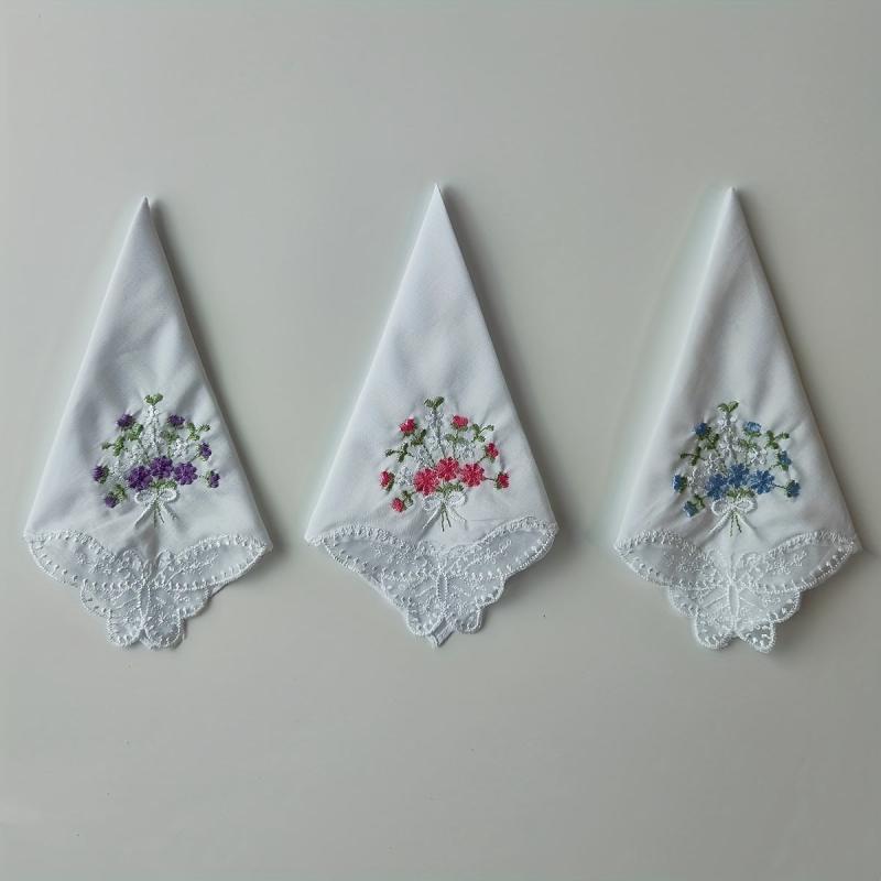 6PCS Butterfly Lace Embroidered Handkerchief Hankies Wedding Supplies