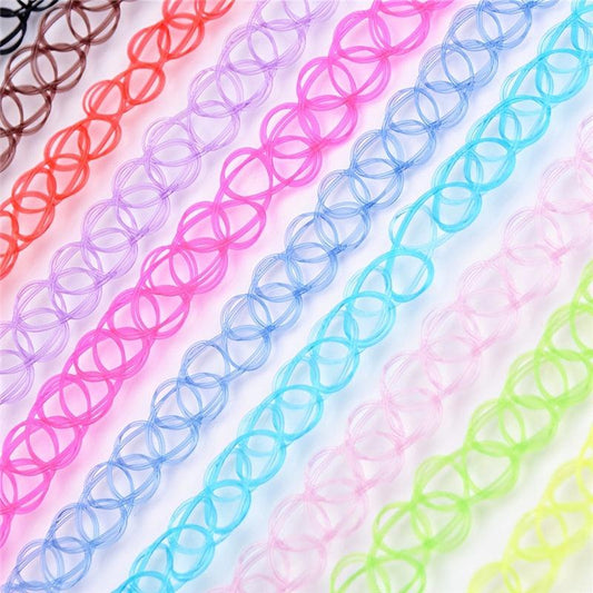 12pcs Vintage Tattoo Chokers Necklace Stretch Henna Gothic Punk Fishing Line Ela